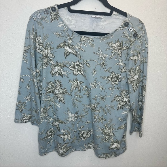 J. Jill Blue Floral Button Blouse Size Medium - Picture 1 of 11